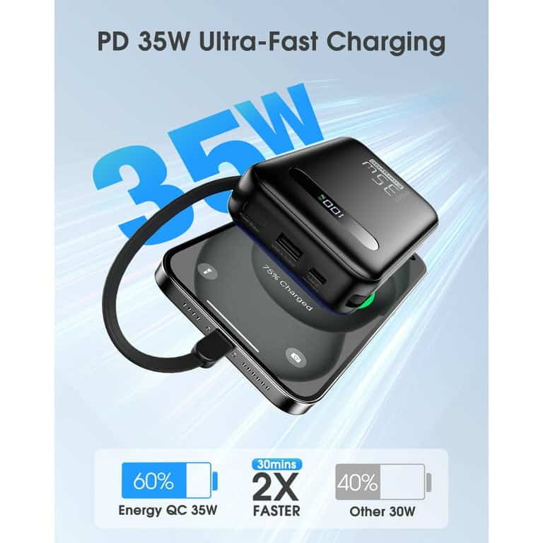 Pin dự phòng 20.000mAh EnergyQC, sạc nhanh 35w cho iPhone 17 , liền 2 dây sạc C & L - Ảnh 7