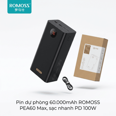 Pin dự phòng 60.000mAh ROMOSS PEA60 Max, sạc nhanh PD 100W