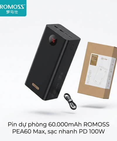 Pin dự phòng 60.000mAh ROMOSS PEA60 Max, sạc nhanh PD 100W