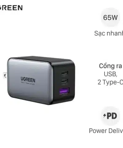 Sạc Ugreen GaN 65W 3 cổng